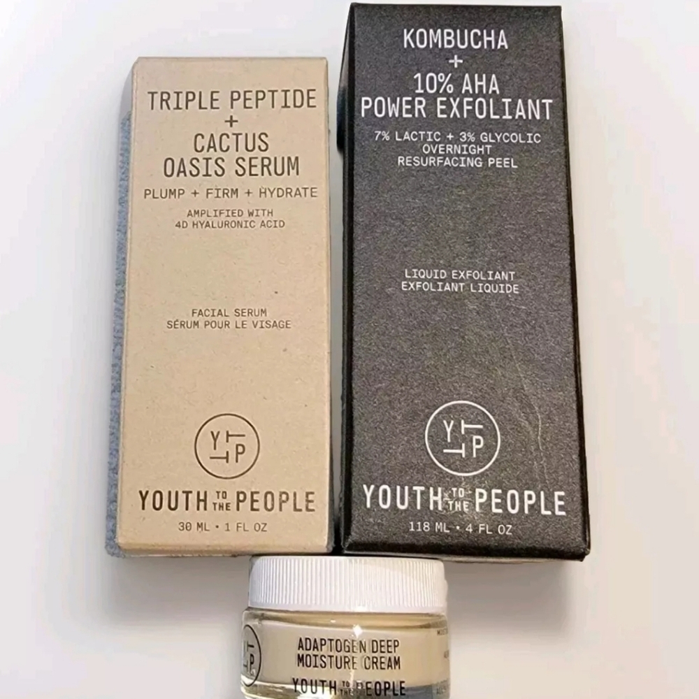 Youth To People Bundle, Triple Peptide Cactus Serum, Kumbucha Exfoliatant (3pcs)